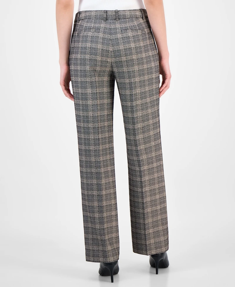 Anne Klein Women's Plaid Wide-Leg Mid-Rise Pants