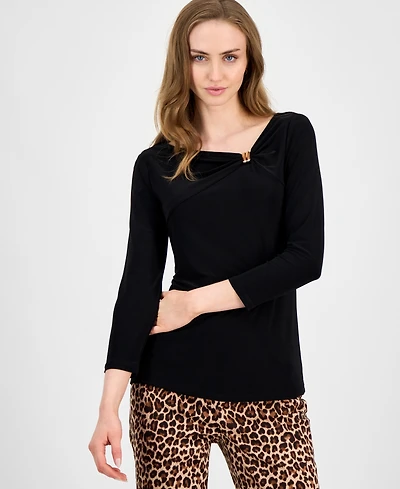 Anne Klein Women's Hardware-Trim 3/4-Sleeve Top