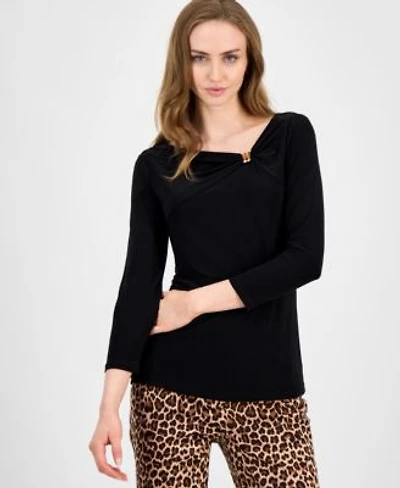 Anne Klein Womens Hardware Trim 3 4 Sleeve Top P Xxs Xxl