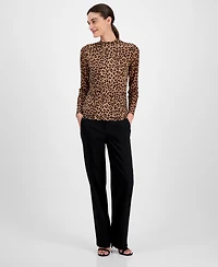 Anne Klein Women's Printed Mesh Mock Neck Long-Sleeve Top