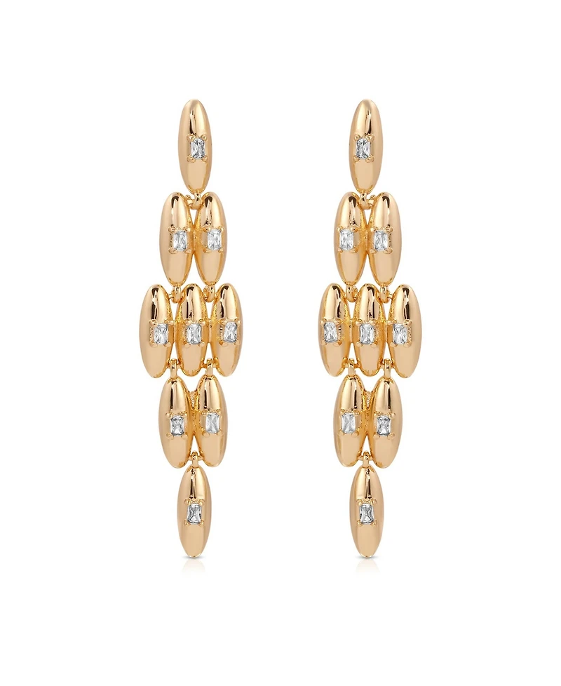 Ettika Oval Dome Baguette Diamond Shape Dangle Earrings