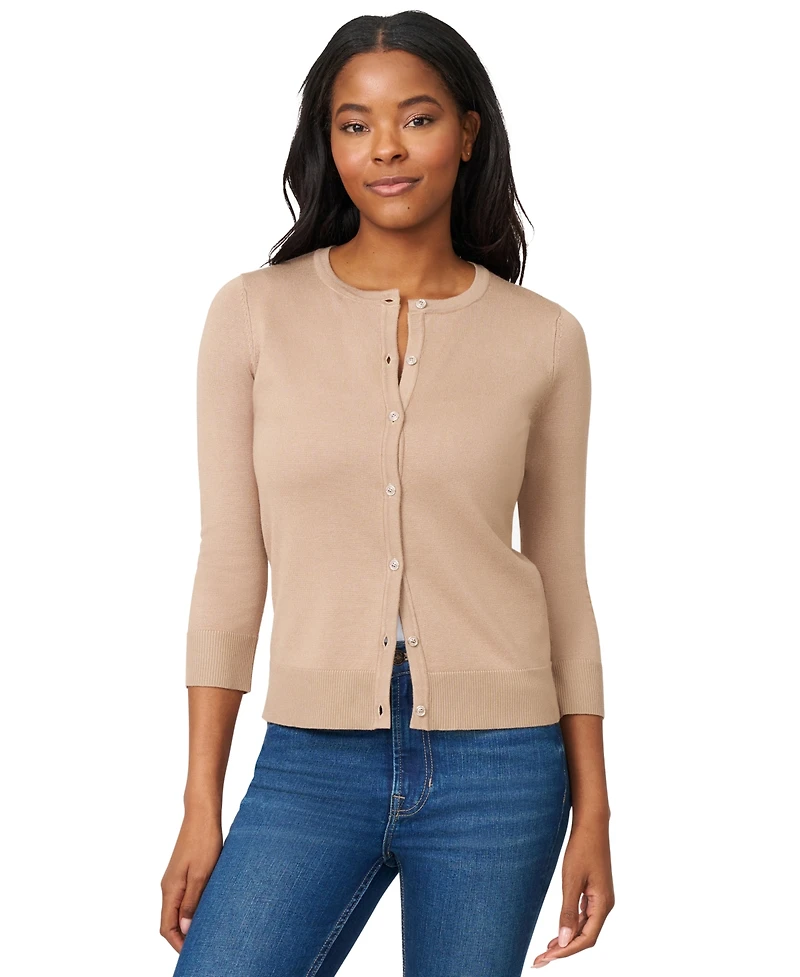 Melissa Paige Petite Crewneck 3/4-Sleeve Cardigan Sweater