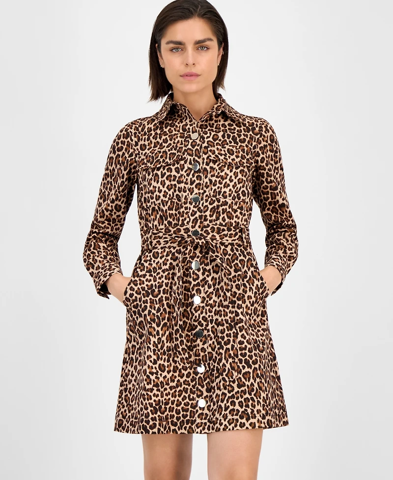Anne Klein Women's Printed Tie-Waist Long-Sleeve Shirtdress