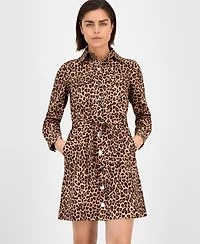 Anne Klein Women's Printed Tie-Waist Long-Sleeve Shirtdress