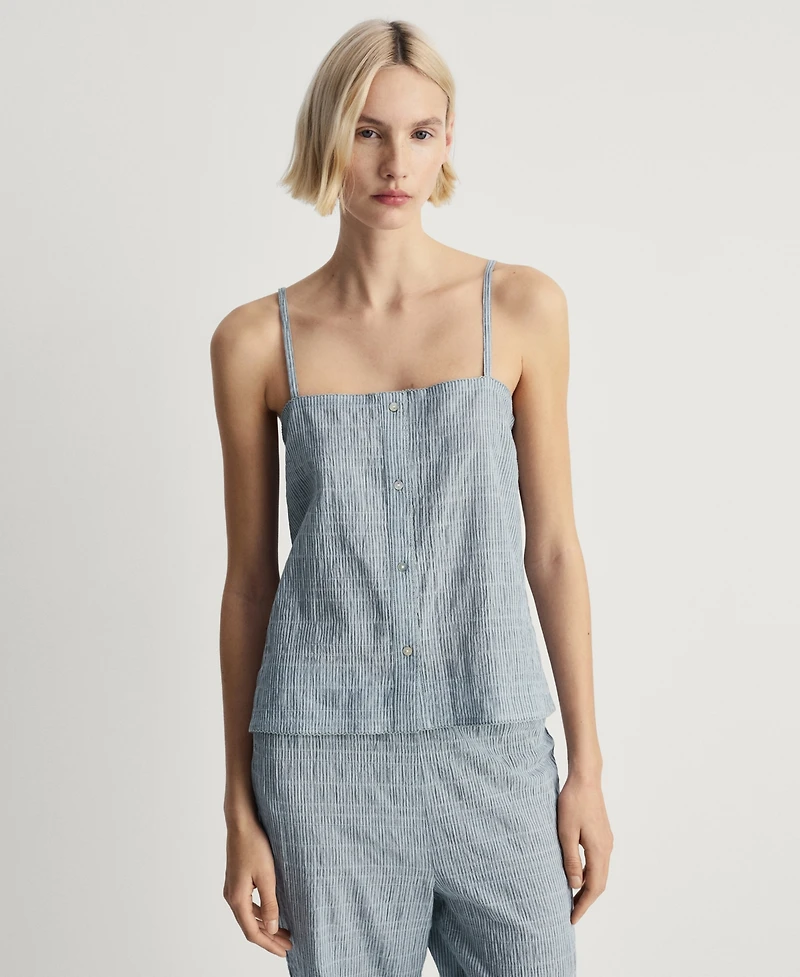 Mango Women's Cotton Striped Woven Seersucker Pajama Pants