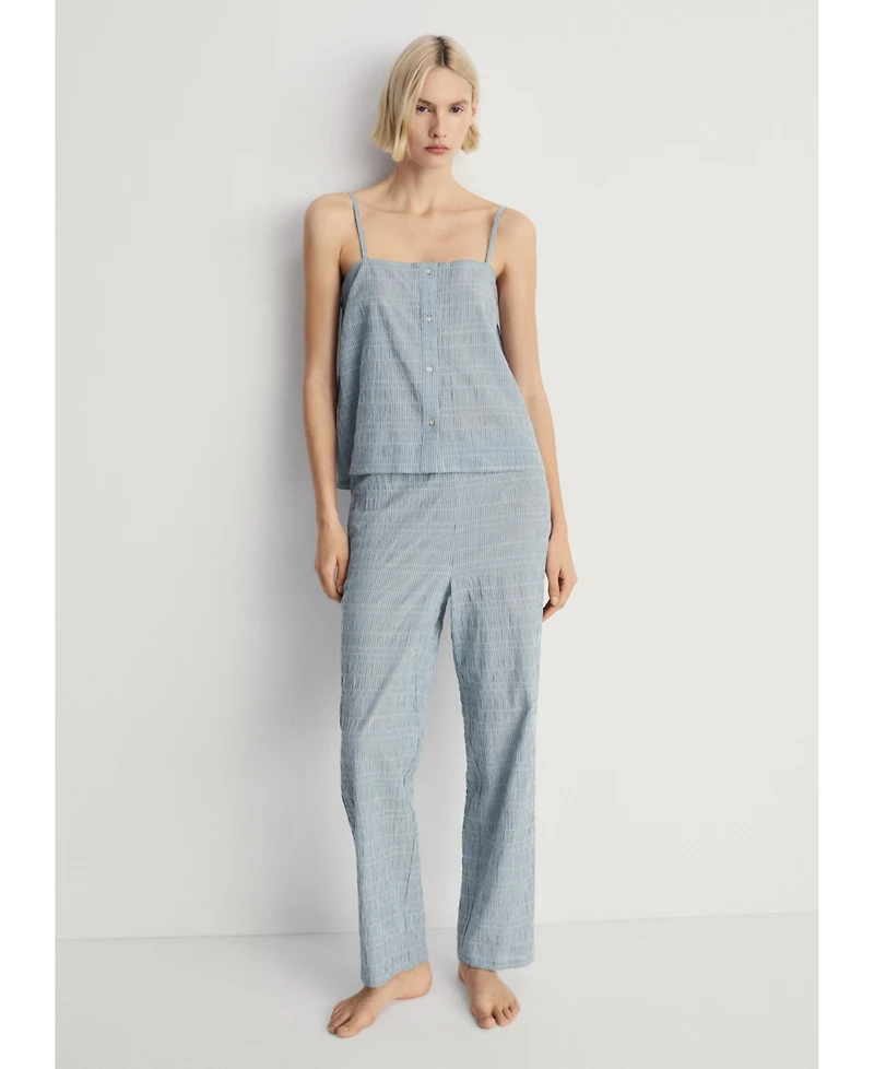 Mango Women's Cotton Striped Woven Seersucker Pajama Pants