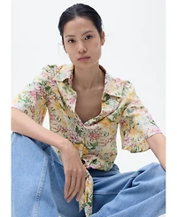 Mango Women's Knotted Floral Linen Shirt