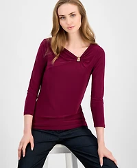 Anne Klein Women's Hardware-Trim 3/4-Sleeve Top