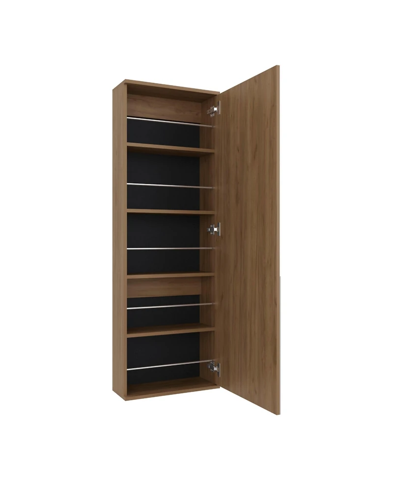 Fm Furniture Queen Creek Shoe Rack with Mirror and One Door, Natural Oak