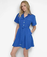 Dkny Women's Belted Taffeta A-line Dress