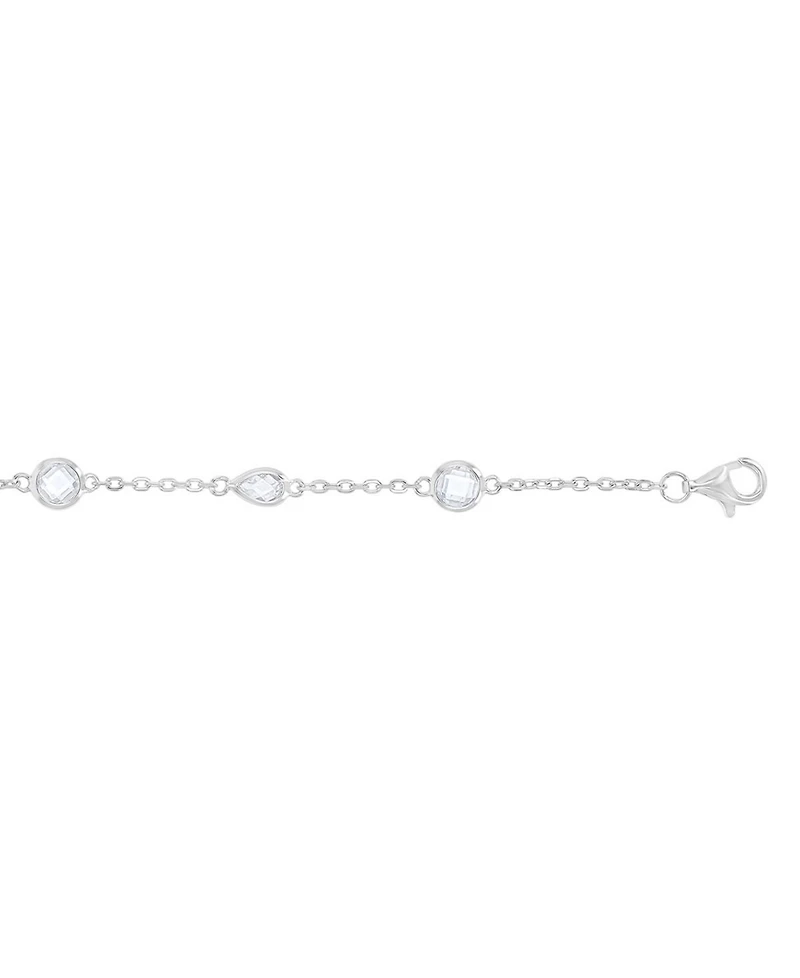 Cubic Zirconia Bezel Station 18" Collar Necklace in Sterling Silver
