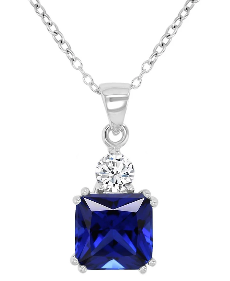 Blue & White Cubic Zirconia 18" Pendant Necklace in Sterling Silver