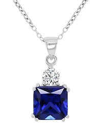 Blue & White Cubic Zirconia 18" Pendant Necklace in Sterling Silver