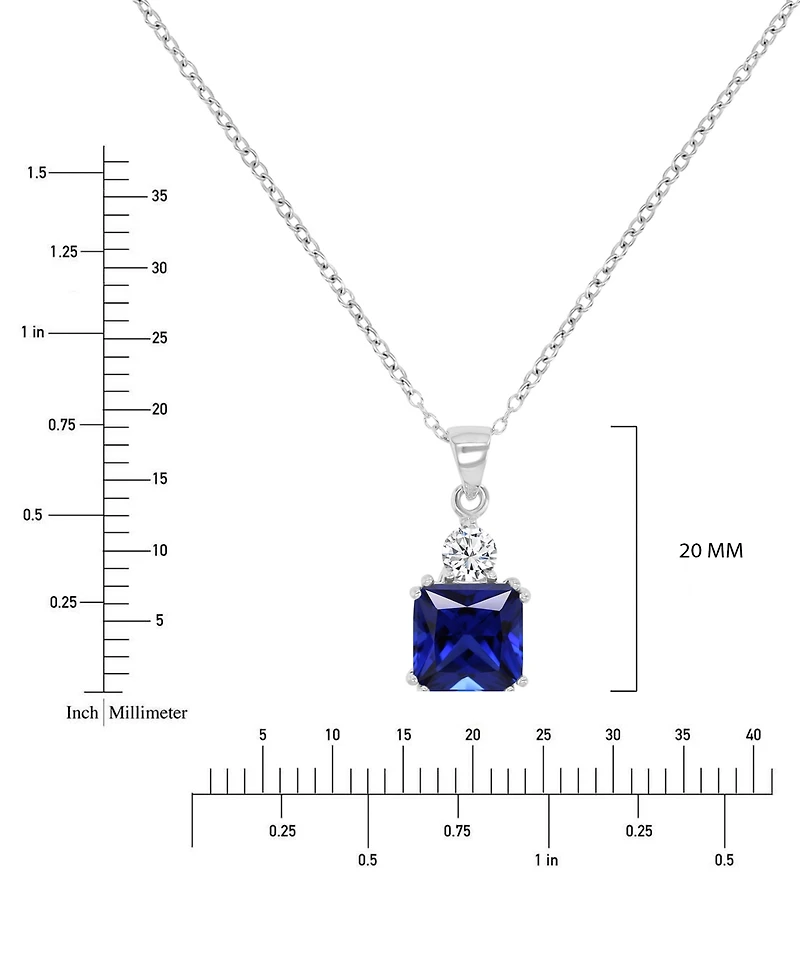 Blue & White Cubic Zirconia 18" Pendant Necklace in Sterling Silver