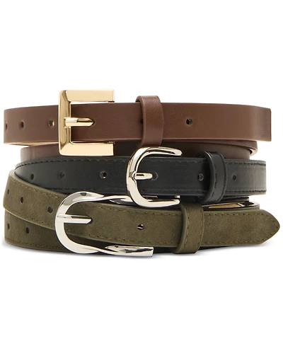 Steve Madden 0.78" Mixed Faux-Leather Belts, Set of 3