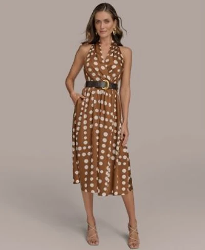 Donna Karan New York Womens Polka Dot Belted A Line Midi Dress 0p 16