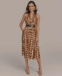 Donna Karan New York Womens Polka Dot Belted A Line Midi Dress 0p 16
