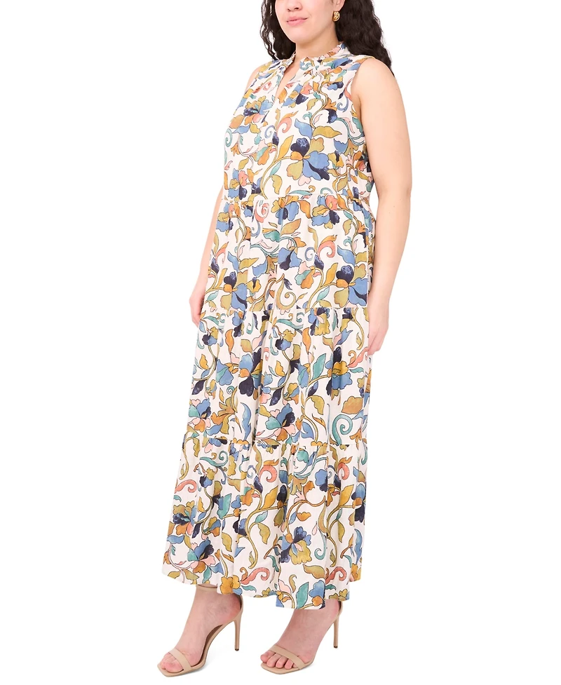 Msk Plus Printed Split-Neck Sleeveless Maxi Dress