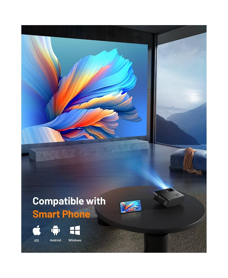 Artsea Mini Projector, 1080P Hd Portable Movie Wireless WiFi for Android/iOS, Phone/Laptop - Home & Outdoor Use
