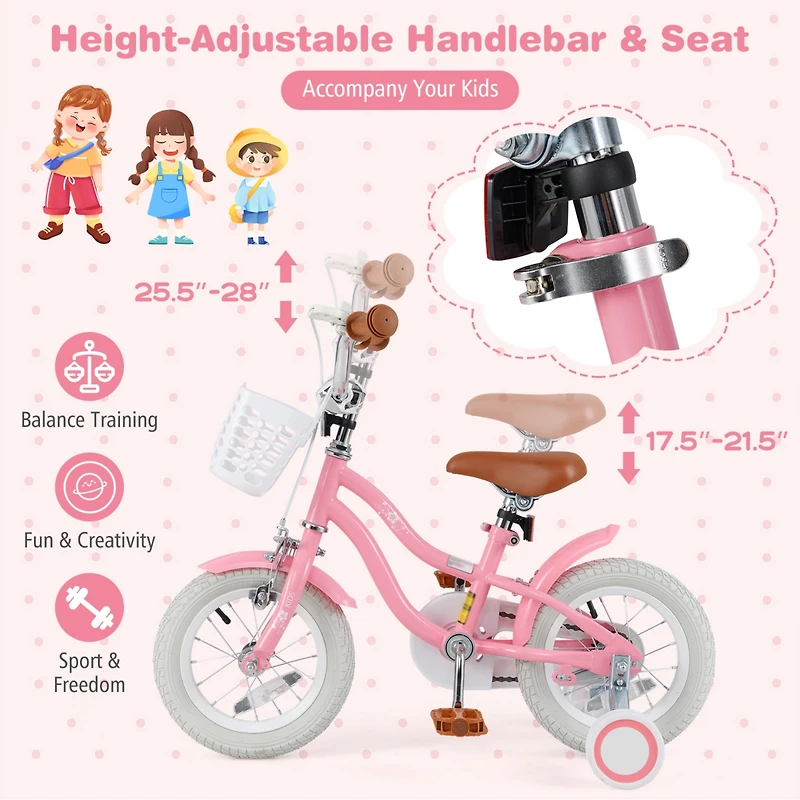 Kids Bike with Training Wheels and Front Basket for Boys and Girls Ages 3–4