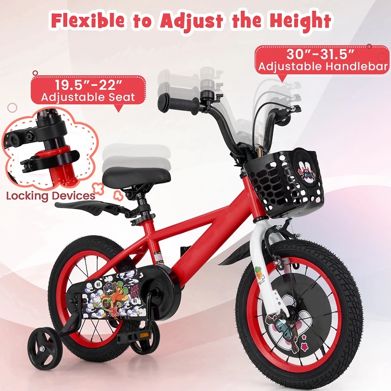 Kids Bike Adjustable with Storage Basket and Double Brake for 3-4 Years Old