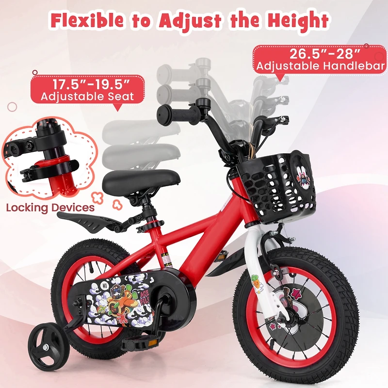 Kids Bike Adjustable with Storage Basket and Double Brake for 3-4 Years Old