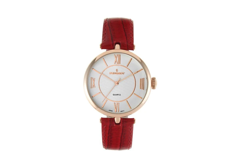 Peugeot Women's Rose Gold 38mm Watch T-Bar Dress Red Leather Strap