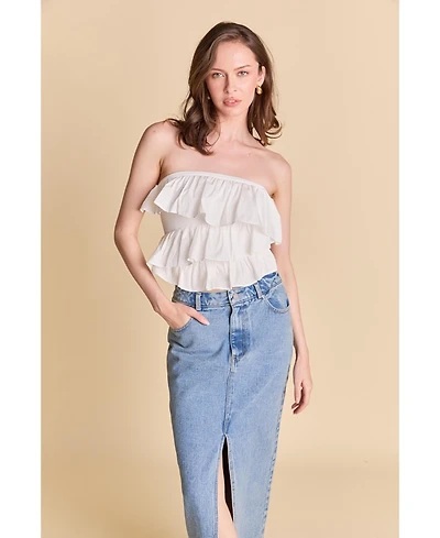 endless rose Women's Mixed Media Ruffled Strapless Top