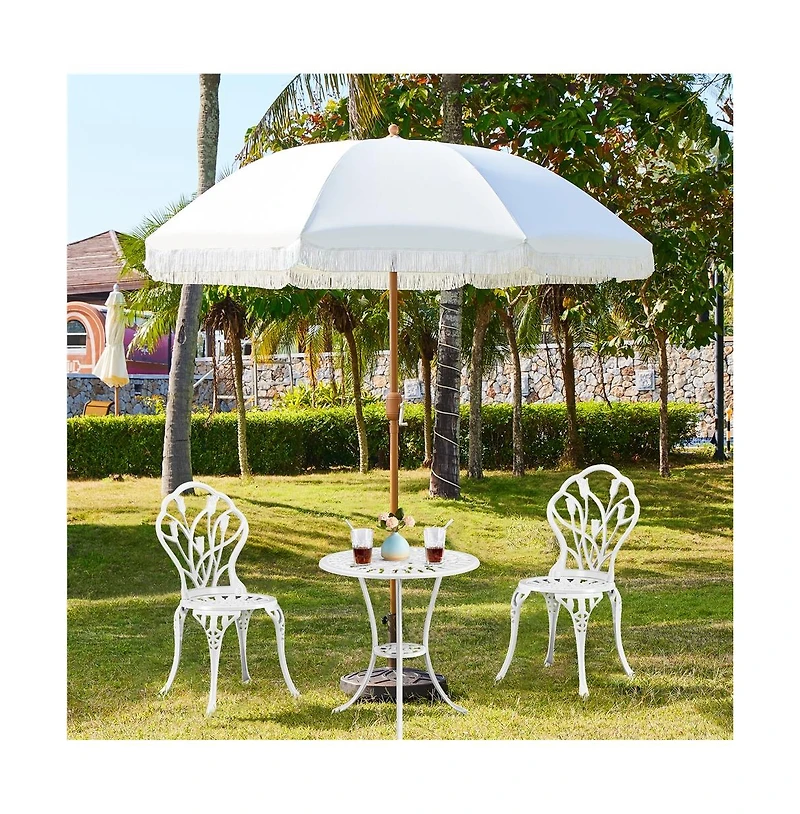 Yaheetech 7.5FT Patio Umbrella with Tassels 8-Rib Solar Parasol, Cream