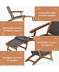 Gymax Patio Lounge Chair Set of 3 w/ Side Table Quick Folding Design Ottoman Outdoor