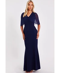 Quiz Women's Scuba Crepe Maxi Dress with Mesh Cape