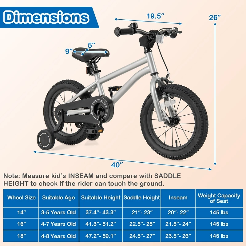 Kids Bike Bicycle for Boys Girls 4-8 with High Carbon Steel Frame