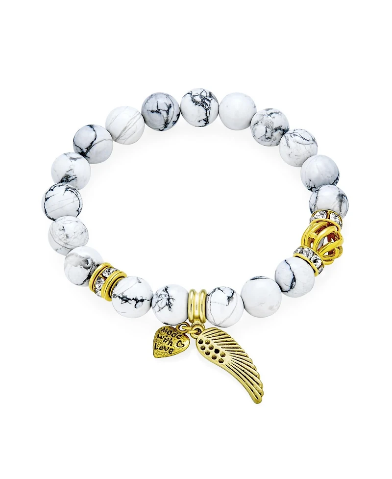Bling Jewelry Spiritual Feather Charm Stretch Bracelet with Heart & Angel Wing Beads