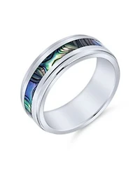 Bling Jewelry Rainbow Abalone Inlay Couples Titanium Eternity Band Rings Comfort Fit 8mm