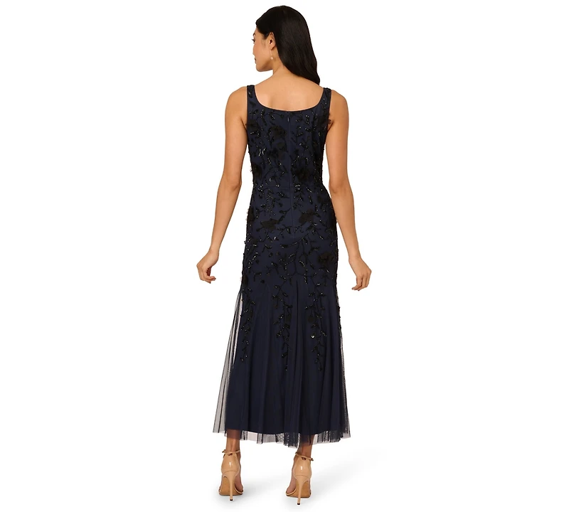 Adrianna Papell Women's Beaded Mesh Midi Dress