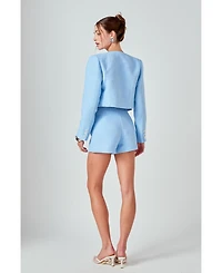 endless rose Women's Chain Embellished Tweed Jacket