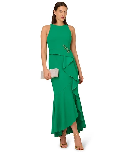 Adrianna Papell Women's Cascading-Ruffle Crepe Gown