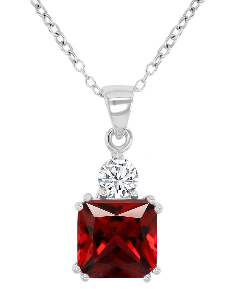 Blue & White Cubic Zirconia 18" Pendant Necklace Sterling Silver