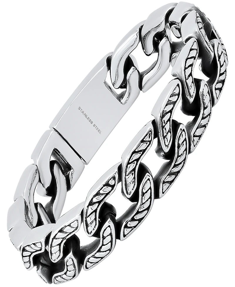 Steeltime Men's Heavy Oxidized Stainless Steel Accented Cuban Link Chain Bracelet