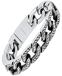 Steeltime Men's Heavy Oxidized Stainless Steel Accented Cuban Link Chain Bracelet