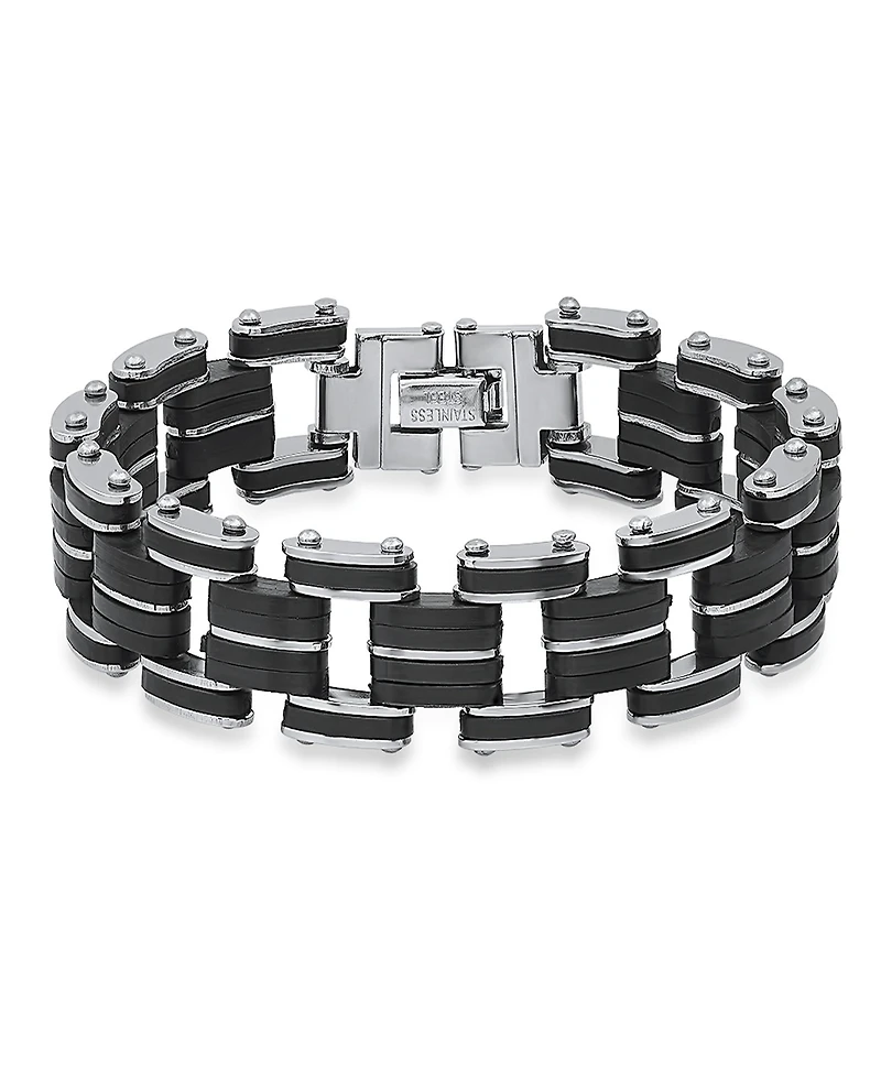 Steeltime Men's Stainless Steel and Black Rubber Bicycle Chain Bracelet