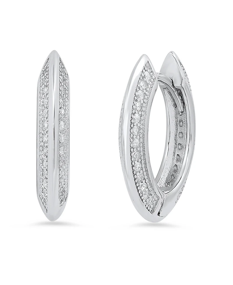 Steeltime Women's Sterling Silver and Simulated Diamonds Flat Huggie Earrings
