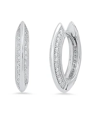 Steeltime Women's Sterling Silver and Simulated Diamonds Flat Huggie Earrings