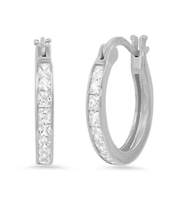 Steeltime Women's Plated Sterling Silver and Simulated Square Diamonds Round Hoop Earrings