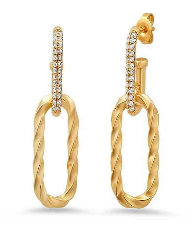 Steeltime Women's 18K Gold Plated Brass Paper Clip Simulated Diamonds Earrings