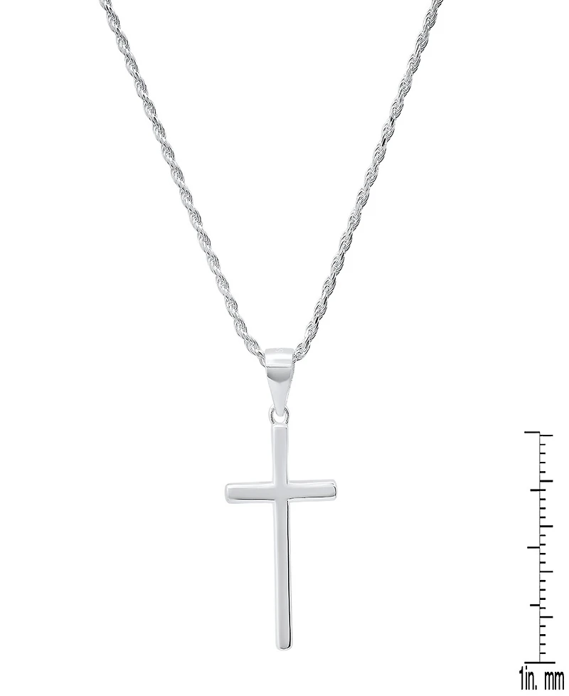 Steeltime Men's Sterling Silver Rope Chain and Cross Pendant Necklace