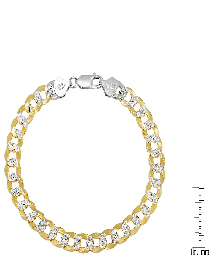 Steeltime Unisex Two-Tone Sterling Silver and 18K Gold Plated Diamond Cut Curb Link Bracelet