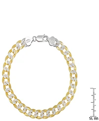 Steeltime Unisex Two-Tone Sterling Silver and 18K Gold Plated Diamond Cut Curb Link Bracelet
