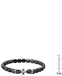 Steeltime Men's Sterling Silver Cross and Hematite Beaded Stretch Bracelet