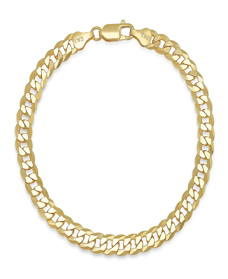 Steeltime Unisex 14K Gold Plated Sterling Silver Diamond Cut Curb Link Chain Bracelet